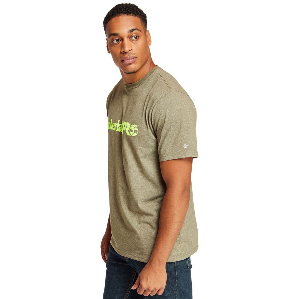 Timberland Mens T-Shirts PRO® Short Sleeve Base Plate Wicking Logo - Olive - India BH9506283